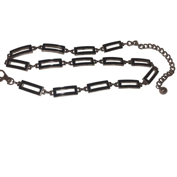 Vintage Womens Belt One Size Silver Enamel Rectangular Chain - Picture 13 of 13